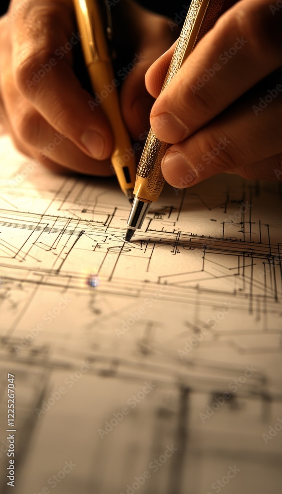 Aufkleber architect s precision meticulously drafting detailed blueprints for a new architectural project.