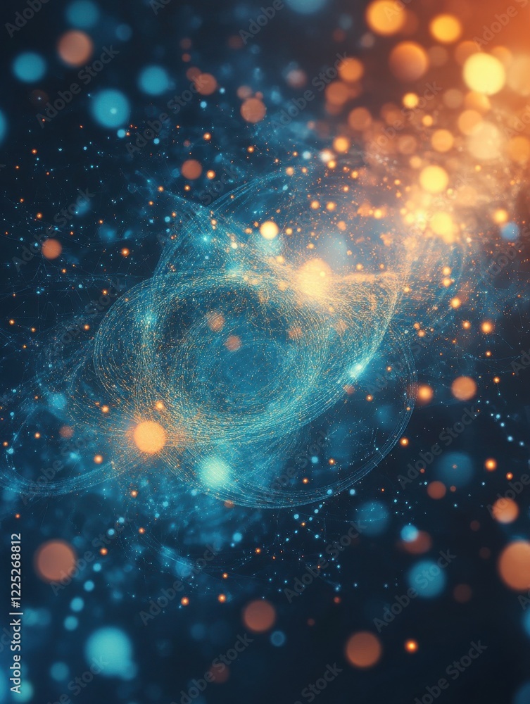 Poster abstract quantum technology background. glowing particles and blurred circles. digital innovation co