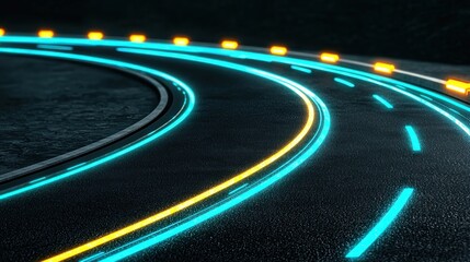 Glowing Lines on Abstract Road
