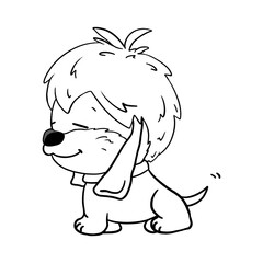 Cute hairy puppy isolated outline illustration, cartoon dog smiling doodle design