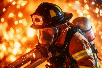 A firefighter descending a ladder from a burning building, their gear and determination highlighting their heroic career