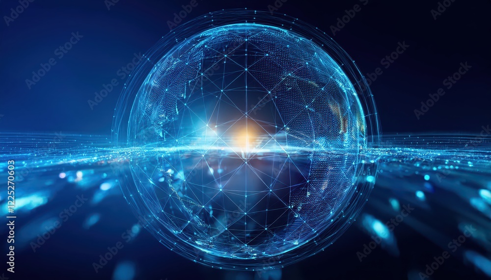 Poster futuristic big data visualization a stunning 3d rendering depicting the interconnected blue world of