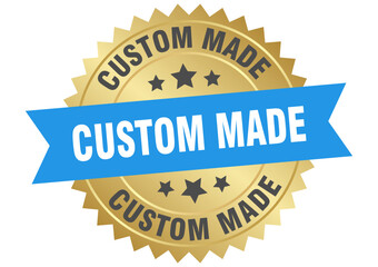 custom made. custom made round blue and gold label isolated on transparent background