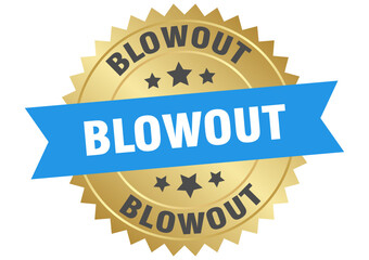 blowout. blowout round blue and gold label isolated on transparent background