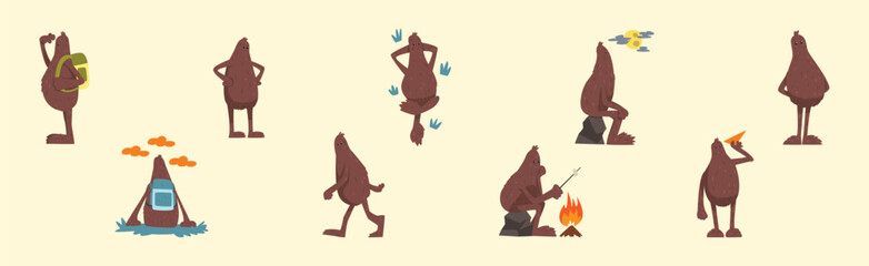 Funny Bigfoot Character Engaged in Different Activity Vector Set