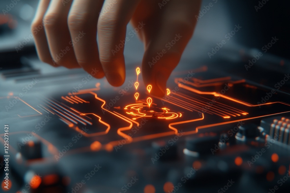 Aufkleber a futuristic depiction of a digital screen showing a timeline, with glowing points representing acti