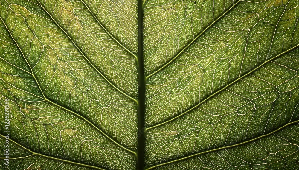 Poster minimalistic interplay of light and capillary leaf structure, showcasing natures intricate biomimicr