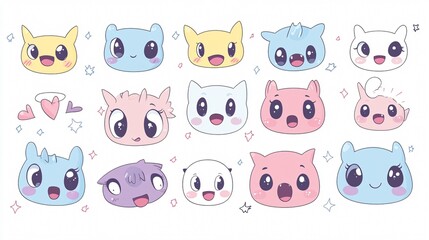 Adorable Kawaii Faces Character Collection for Expressive Design with Various Emotions
