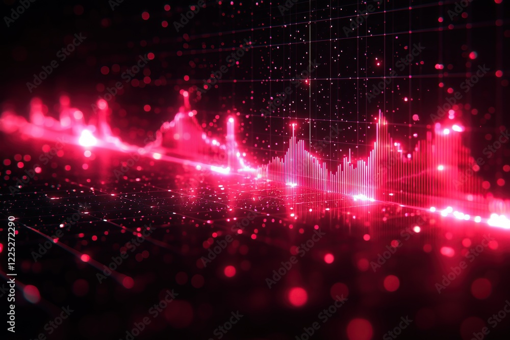 Poster Glowing data visualization: Abstract representation of dynamic data flow and market trends