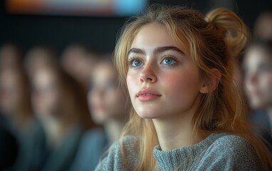 Young Adult Woman in Thoughtful Expression at a Classroom Setting