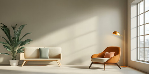 Modern living room design featuring cozy seating and natural light in a bright space