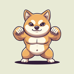 cartoon cute shiba inu dog bodybuilder showing off his strong vector illustration