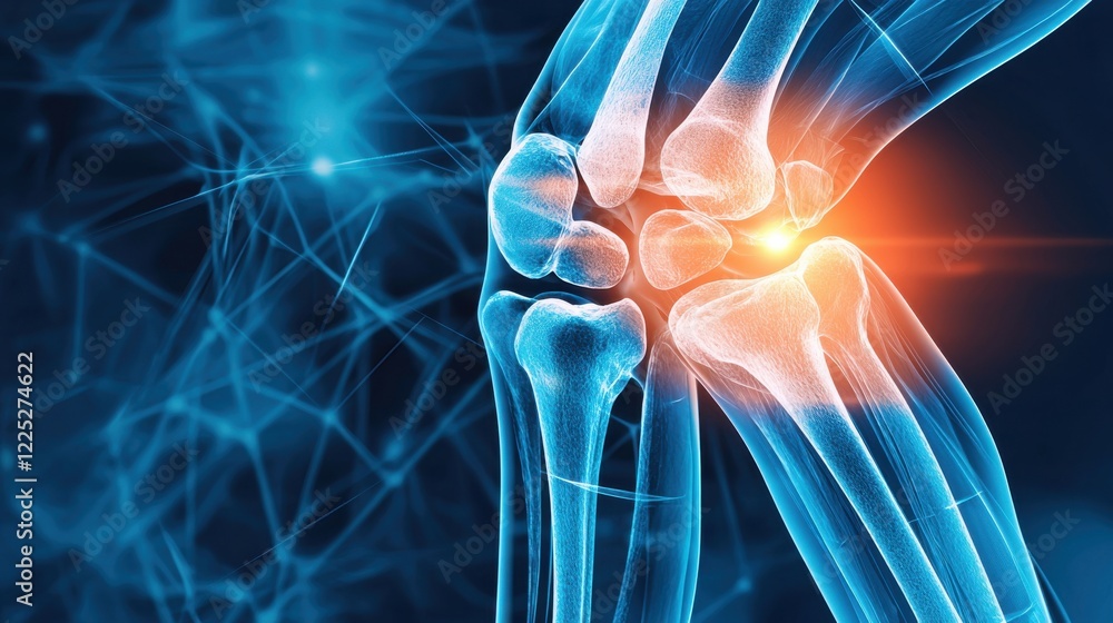 Poster detailed x ray image of the knee joint showing bone structure and ligaments