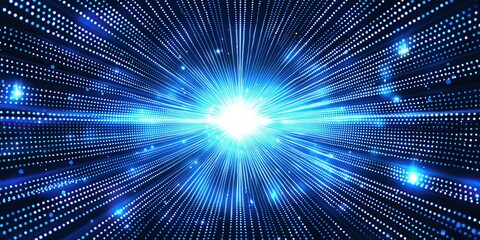 Obraz premium Radiant blue energy streams converge brilliant core mesmerizing light tunnel effect