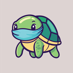 Cute cartoon Turtle Wearing Mask vector illustration 