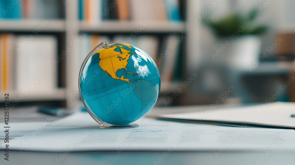 Poster glass globe resting on handwritten notes and sketches,merging creativity with a worldwide vision