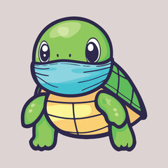 Cute cartoon Turtle Wearing Mask vector illustration 