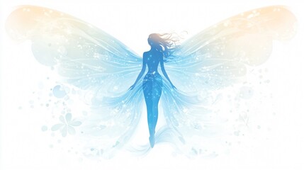 Fototapeta premium Enchanting Fairy with Elegant Wings in Center of Wide Angle Shot for Fantasy Design Projects