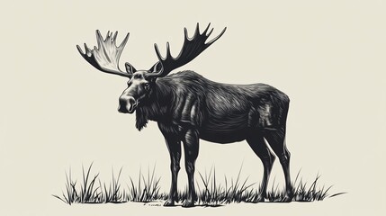Naklejka premium Minimalist Wild Moose Line Drawing Vector Illustration for Creative Design Projects