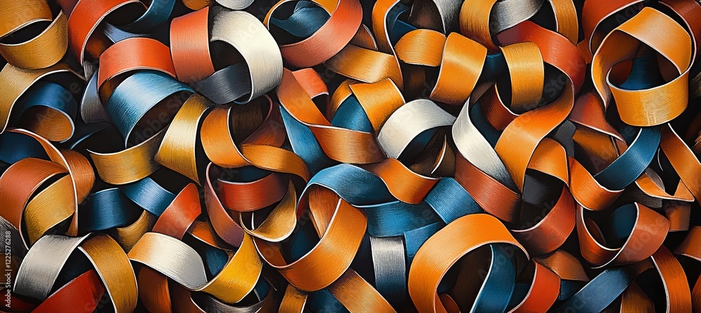 Poster tangled tapestry abstract pattern of vibrant interweaving ribbon, with empty space for copy