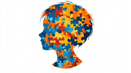 Autism Awareness Day Concept with Hearts Ribbon on Child's Head, Support Symbol for Neurodiversity, Love and Acceptance, Inclusive Education Campaign