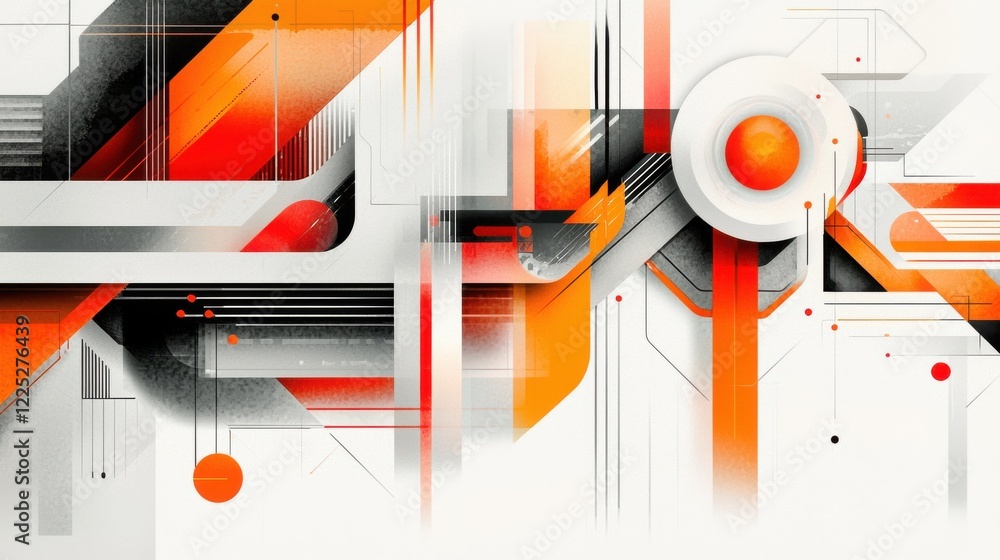 Poster striking abstract geometric architectural composition with intersecting angular shapes and vibrant c
