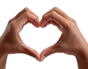 Hands forming a heart shape against a transparent background.