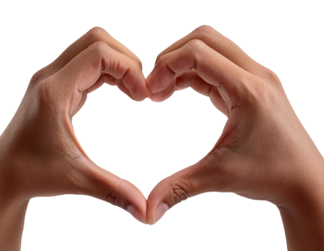 Hands forming a heart shape against a transparent background.