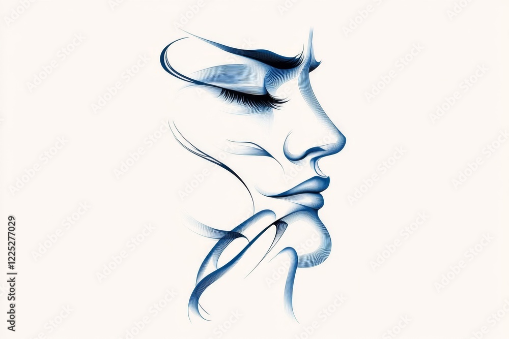 Aufkleber A minimalist line drawing of a face with furrowed brows and a hand resting on the chin, symbolizing deep thought and concern, with a soft gradient background