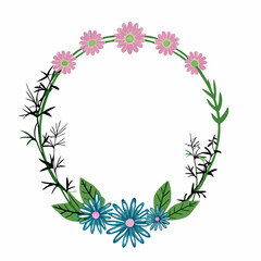 Fototapeta premium Flower round frame wreath vector illustration (2)