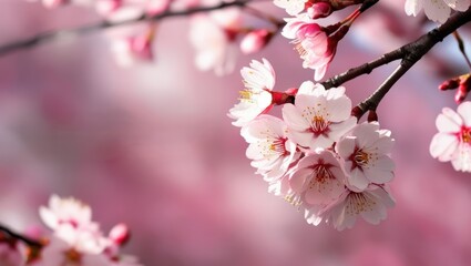 pink cherry blossoms, blossom background, travel ads, space for text