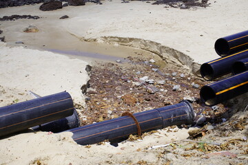 Fortaleza, Brazil 27. Januar 2025. 
PVC sewage pipes for installation on Mirelles beach. Forttaleza...