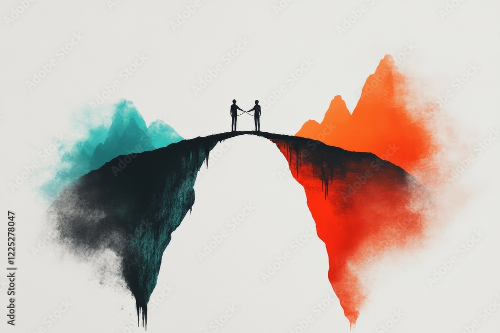 Poster a pixel art scene of two characters standing on opposite platforms, throwing pixelated ropes to crea