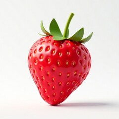 A red strawberry with a green stem. The strawberry is the main focus of the image. The color of the strawberry is bright and vibrant, which gives the image a cheerful and lively mood