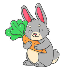 Cute bunny with carrot in cartoon style. isolated on white illustration.