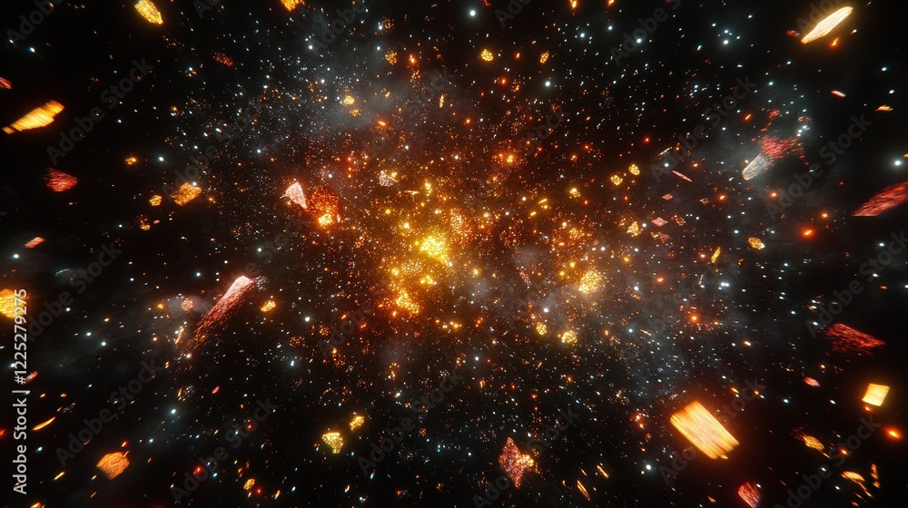 Poster many multicolored fireworks exploding in the sky at night