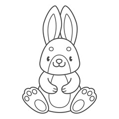 Cute rabbit coloring book for kids. Coloring page with bunny. Monochrome black and white illustration. children's illustration.