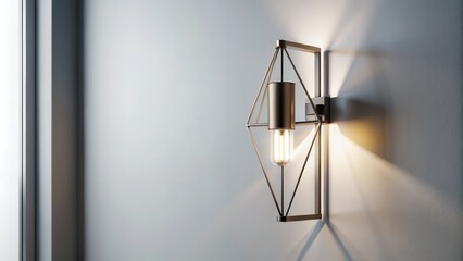 Naklejka premium Modern Geometric Wall Sconce Illuminates a Room with Warm Light