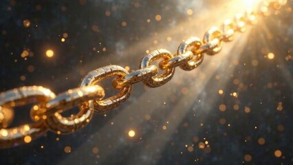 Obraz premium A gold chain with a light shining on it. The chain is gold and has a shiny appearance