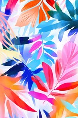 Colorful tropical leaves in a vibrant pattern, showcasing abstract design for nature-inspired backgrounds, artistic themes, or botanical illustrations in decor.