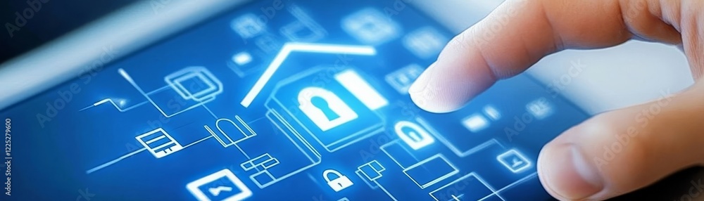 Poster closeup, fingertip navigating a modern touchscreen interface with precision finger