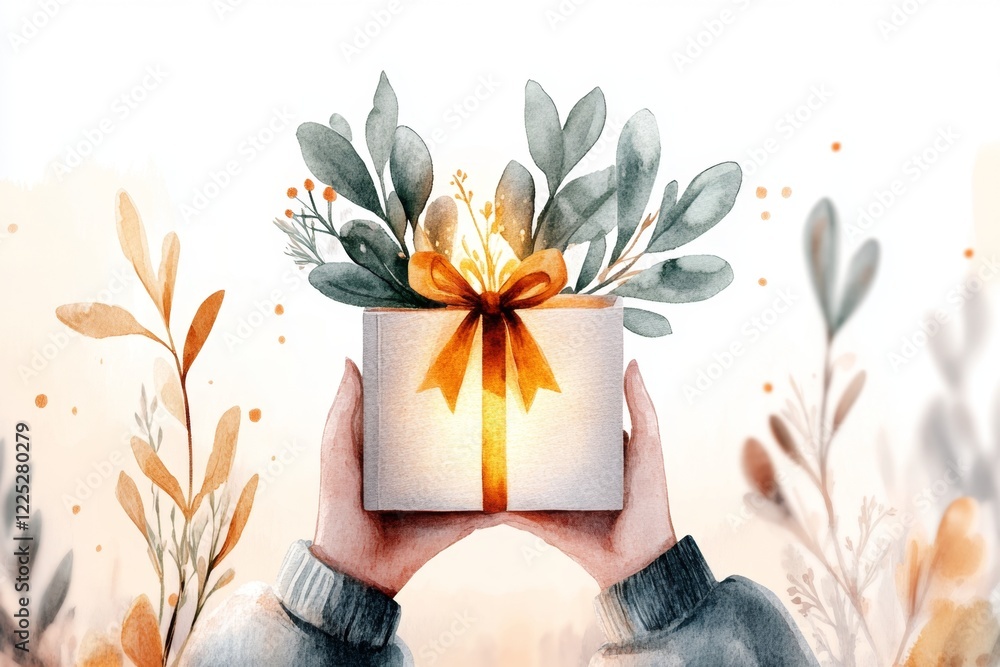 Aufkleber a soft watercolor painting of a person holding a glowing book with light streaming from its pages, s