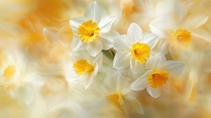 Fototapeta premium Blurred white and yellow narcissus flowers