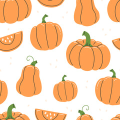 Seamless pattern with pumpkins on white background. Pumpkins Illustration background.