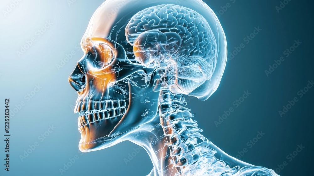 Poster transparent skull with visible brain anatomy in digital x ray view