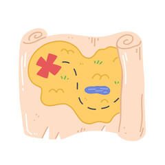 Treasure map isolated on a white background. flat cartoon illustration.