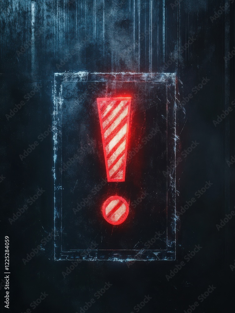 Poster a digital cybersecurity warning sign with an exclamation mark, set against a black background genera