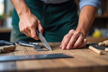 A Craftsman Skillfully Carving Wood with Precision Tools in a Workshop Setting, Showcasing Artisan Techniques and Attention to Detail in Craftsmanship