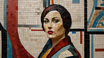 Fototapeta premium Soviet-era Mosaic Artistic Portrait in Tiles