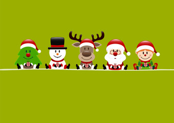 Karte Baum Schneemann Rentier Weihnachtsmann Und Elf Hellgrün Dunkelrot
